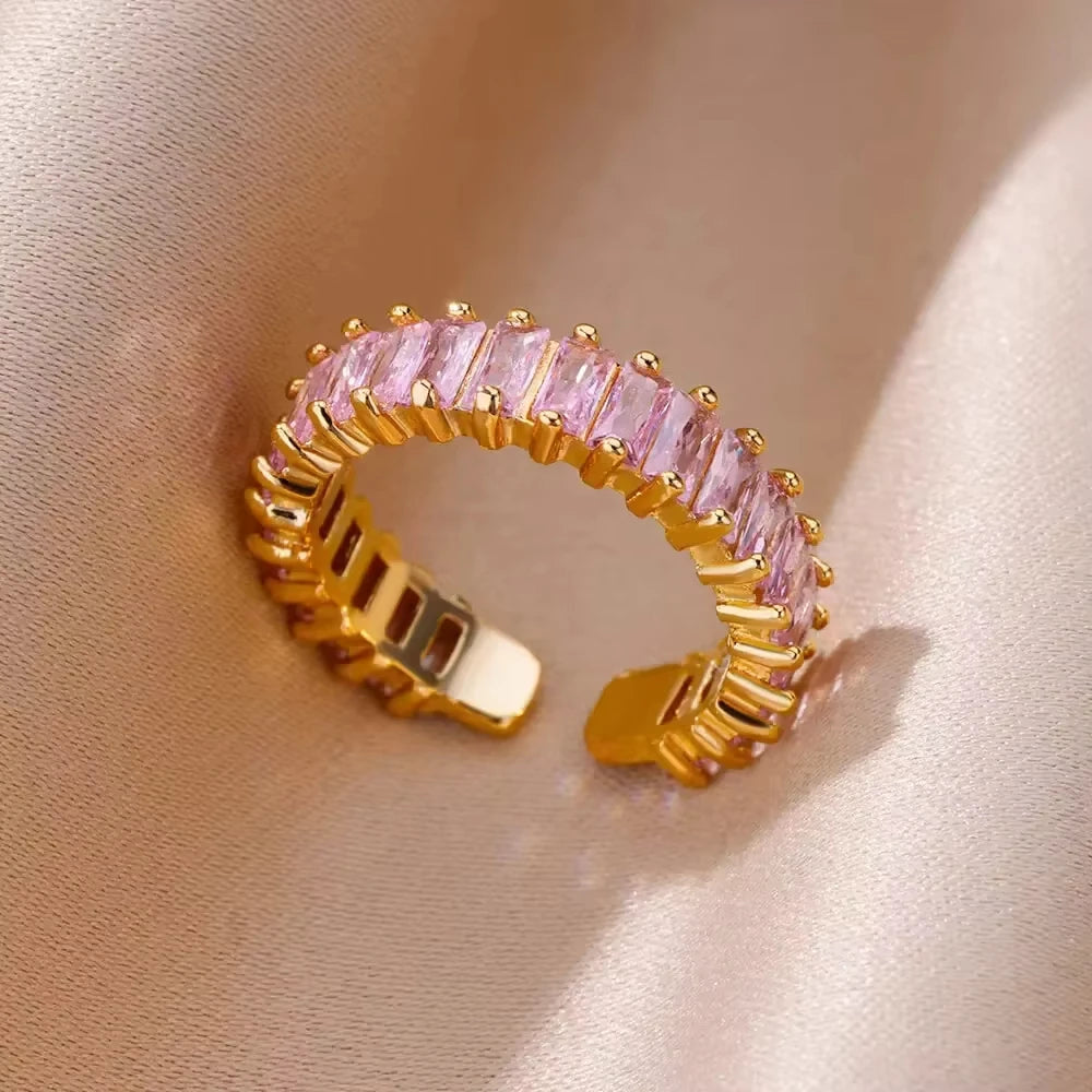 Luxus Edelstahl Ringe Vergoldet Bunte Stein Zirkon Kristall Herz Ring Für Frauen Hochzeit Boho Schmuck Weihnachtsgeschenk