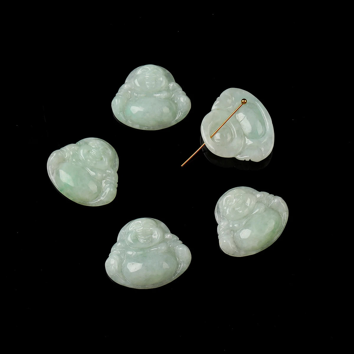 1-teiliger Naturstein-Smaragd-Jadeit, geschnitzter Buddha-Form-Anhänger mit Loch, Jade für Schmuckherstellung, DIY-Halskette, Armband, Zubehör