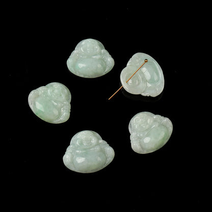 1-teiliger Naturstein-Smaragd-Jadeit, geschnitzter Buddha-Form-Anhänger mit Loch, Jade für Schmuckherstellung, DIY-Halskette, Armband, Zubehör