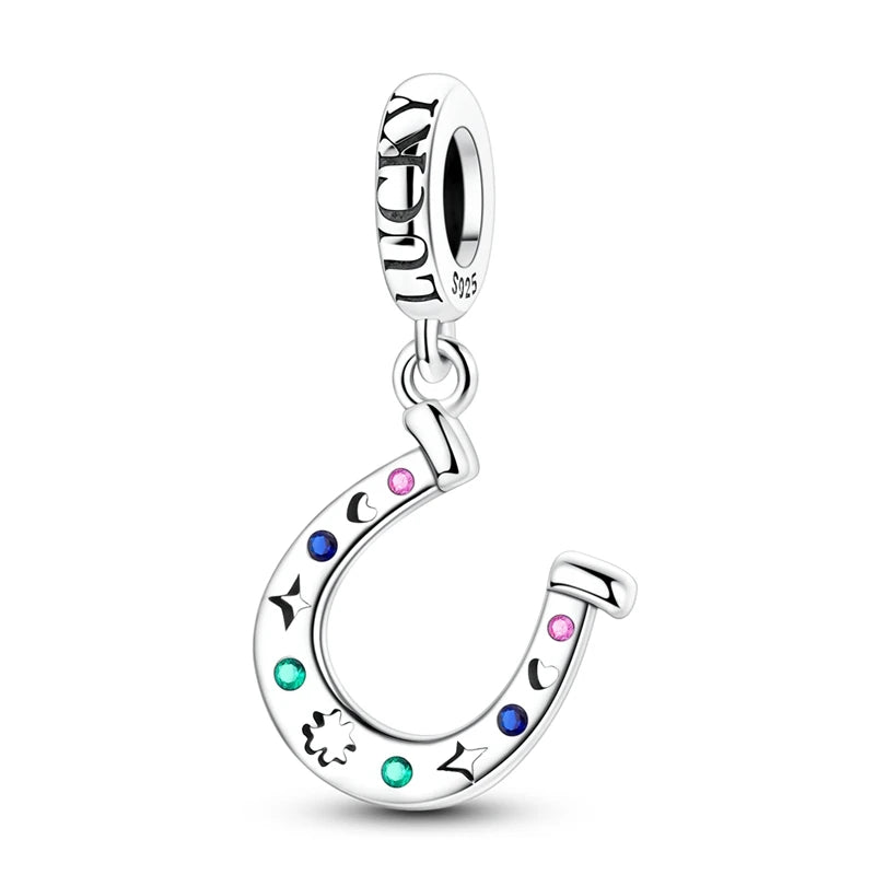 Glücksbringer aus 925er-Sterlingsilber mit vierblättrigem Kleeblatt, Hufeisenkrabbe, Marienkäfer-Zahlen-Charm, passend für DIY-Armbänder, Halsketten, Gesundheit, Glücksgeschenke