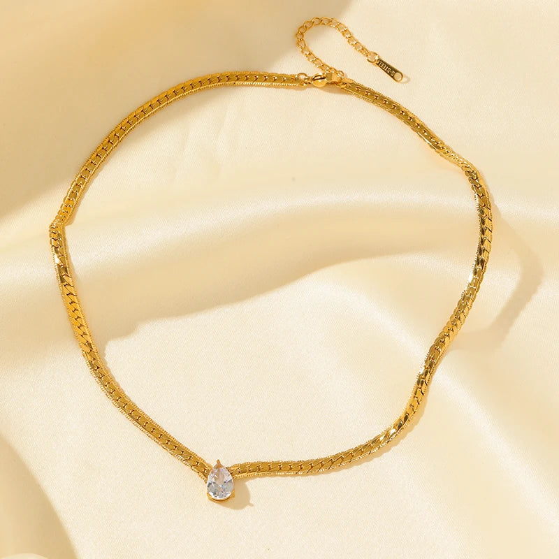 EILIECK 316L Edelstahl Metall Goldene Kette Teardrop Bling Zirkonia Halskette 18K PVD Überzogene Wasserdicht Mode Schmuck Frauen