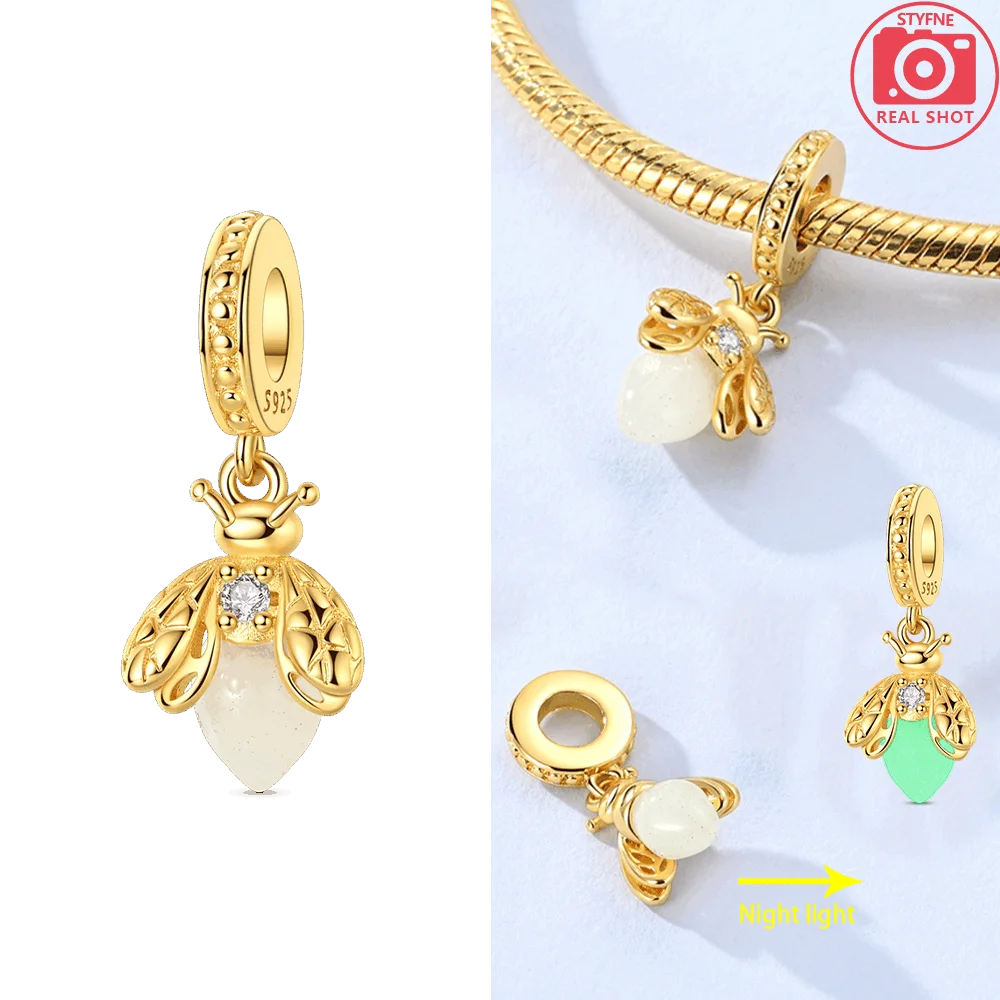 Original 925 Silber Gold Glühwürmchen Grün Leuchtender Anhänger Flugzeug Erde Rosa Parfüm Flasche Perlen Fit Armband Schmuck Diy Frauen