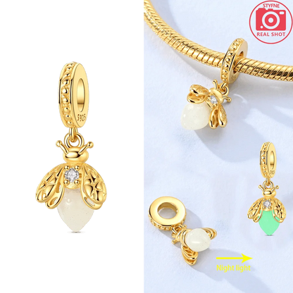 Original 925 Silber Gold Glühwürmchen Grün Leuchtender Anhänger Flugzeug Erde Rosa Parfüm Flasche Perlen Fit Armband Schmuck Diy Frauen