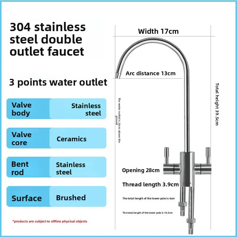 Wasserhahn aus Edelstahl 304, 1/4 Zoll Küchenarmatur, großes, gebogenes, gerades Trinkwasserhahn-Zubehör.