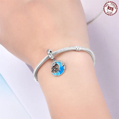 Gemütlicher Charm aus 925er-Sterlingsilber für Strandausflüge, hawaiianischer Bikini, Surfen, Kokosnussbaum, passend für DIY-Armbänder, Halsketten, Reisesouvenirs