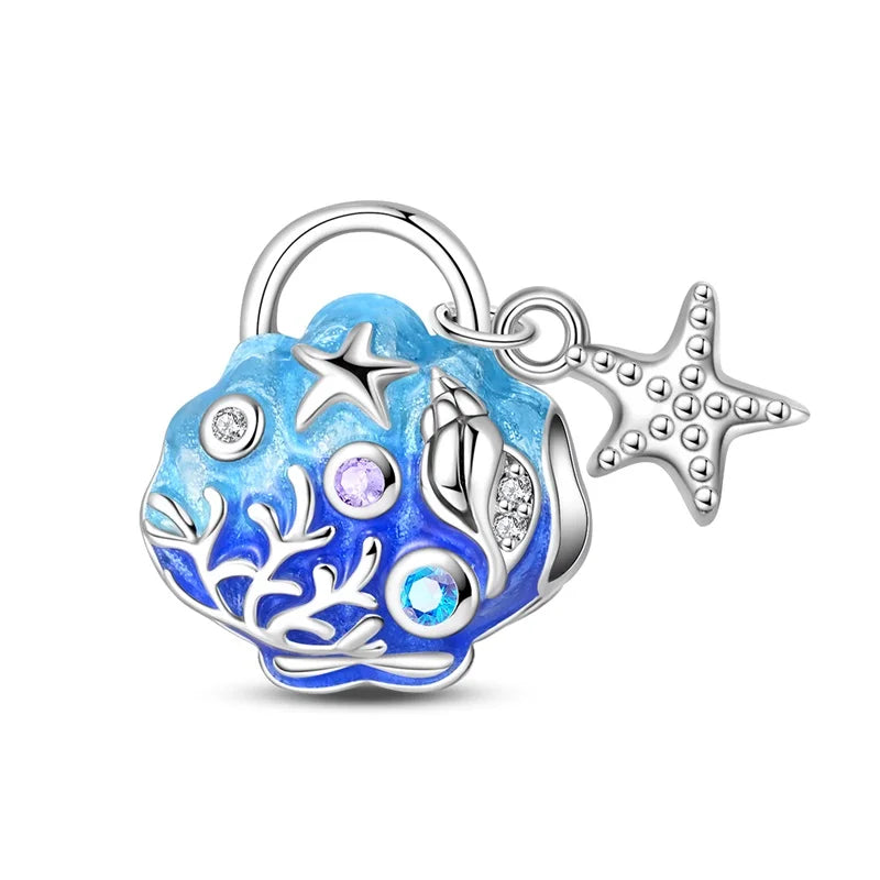 Ocean Series 925er Sterlingsilber, Wal, Schildkröte, kleiner Fisch, Qualle, Delfin, blauer Charm, passend für DIY-Armband, Halskette, Party-Schmuck