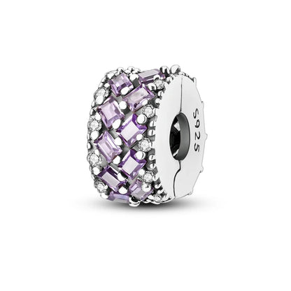 Silber-Charm, 925er-Sterlingsilber, Clip-Charms, Sicherheitsketten-Charm, CZ-Pavé, runde Clip-Perlen, passend für Original-Armbänder, Schmuckherstellung