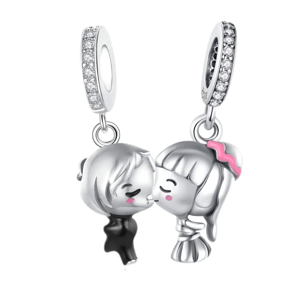 Romantischer 925 Sterling Silber Liebesschlüssel Herz-zu-Herz Charm für DIY Armband Halskette Verlobung Party Geschenke