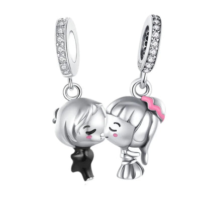 Romantischer 925 Sterling Silber Liebesschlüssel Herz-zu-Herz Charm für DIY Armband Halskette Verlobung Party Geschenke