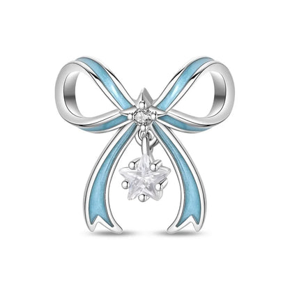 Romantische Schleifenperlen aus 925er-Sterlingsilber und herzförmiger, unendlicher baumelnder Charm, passend für Armbänder, schöne Schmuck-Accessoires, Geschenke