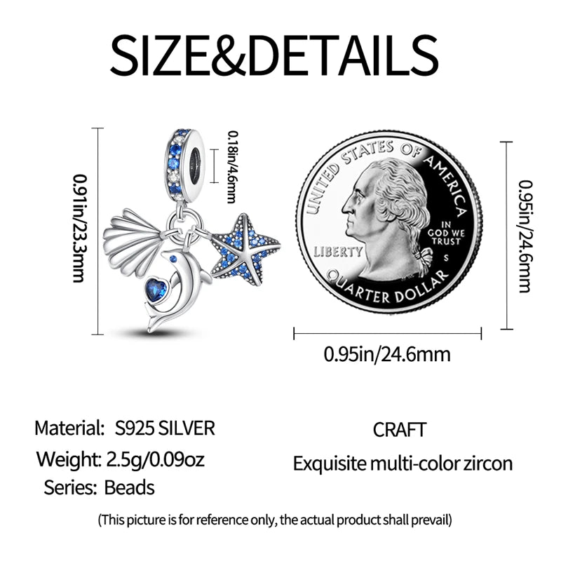 Charms Original 925 Sterling Silber Ozean Delphin Stern Anhänger Perlen für Armband DIY feines Geschenk Frauen zarte Schmuck Zubehör