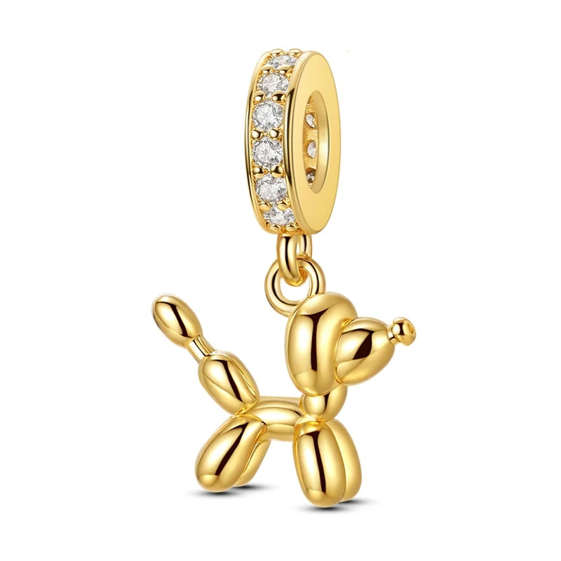 Original Charms-Perlen-Anhänger aus 925er-Sterlingsilber, goldener Schmetterling, Ballon-Hund-Charm, passend für Armband-Anhänger, Armreif, DIY-Schmuck, Geschenk
