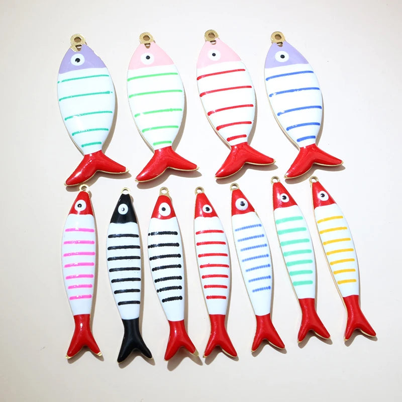 10 Stück Edelstahl Emaille Streifen Fisch Charms Anhänger 40x8/40x14mm DIY Schmuck Herstellung Zubehör für Halsketten Ohrringe