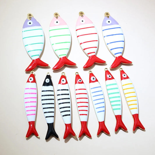 10 Stück Edelstahl Emaille Streifen Fisch Charms Anhänger 40x8/40x14mm DIY Schmuck Herstellung Zubehör für Halsketten Ohrringe