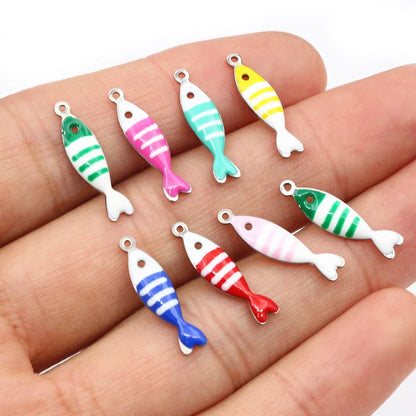 20 Stück 18x5mm Emaille gestreifte Fisch Charms Anhänger Edelstahl DIY Schmuckherstellung Zubehör für Ohrringe Halskette Schlüsselanhänger