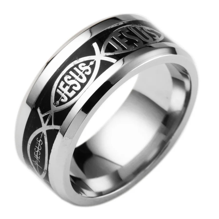 Jesus-Buchstabe, 316L-Edelstahlring für religiöse christliche Männer und Frauen, Geschenk, Schmuck, Serenity, männliches Bibelkreuz