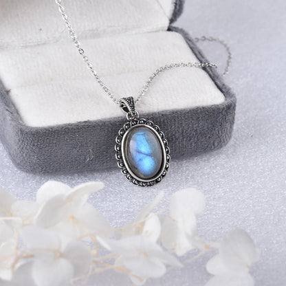 ITSMOS Halskette mit Anhänger aus natürlichem Labradorit, versilbert, schlichter Stein, Vintage-Mode, eleganter Schmuck für Frauen, romantisch