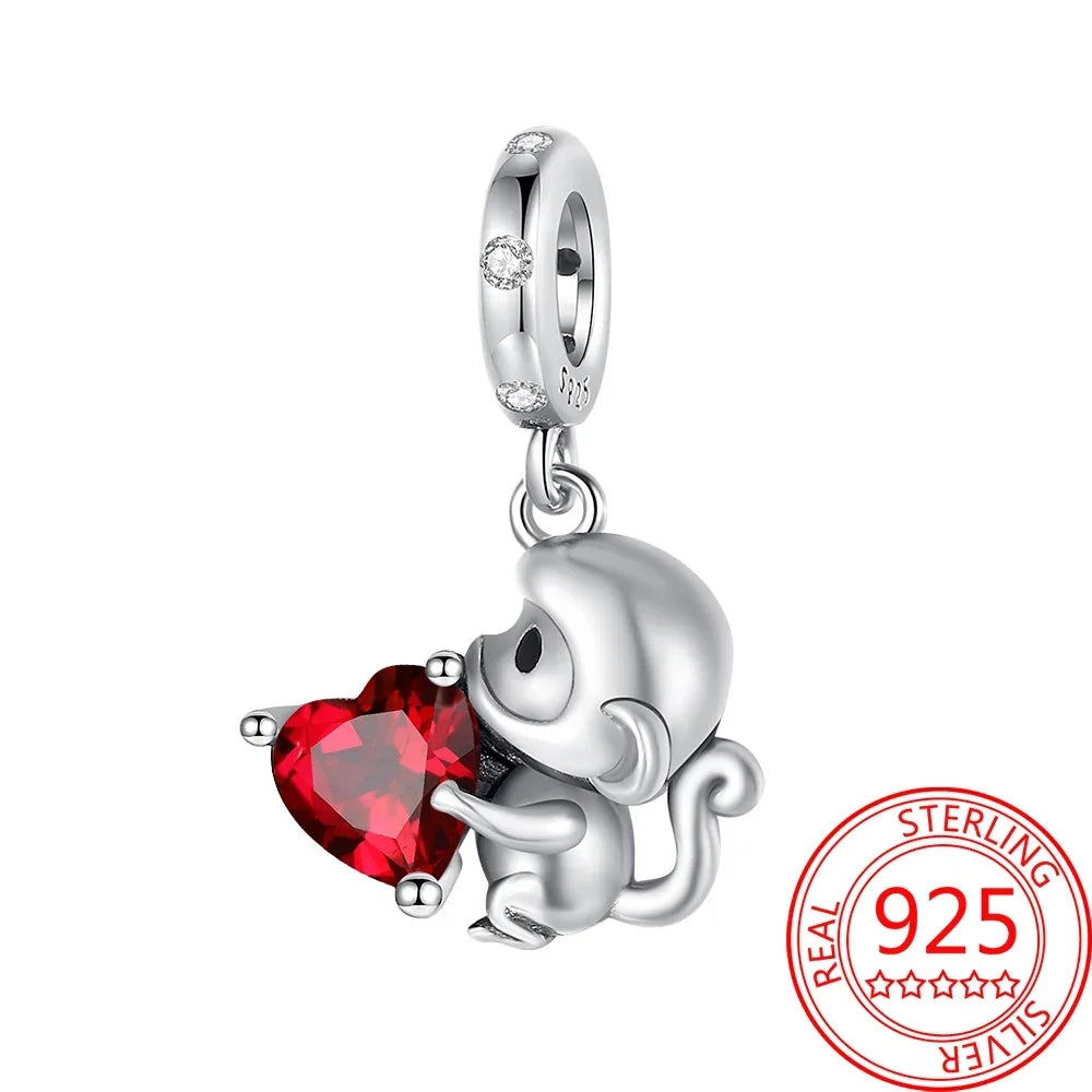 Exquisiter kleiner Affe aus 925er-Sterlingsilber, umarmender roter Herz-Anhänger, passend für Armbänder, Halsketten, Party-Paarung mit handgefertigten Geschenken