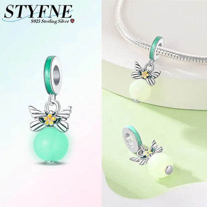 Charms aus 925er-Sterlingsilber, Chamäleon, leuchtende Glühwürmchen-Schmetterlings-Charms, Perlen, passend für 925 Original-Armbänder, feine DIY-Schmuckherstellung