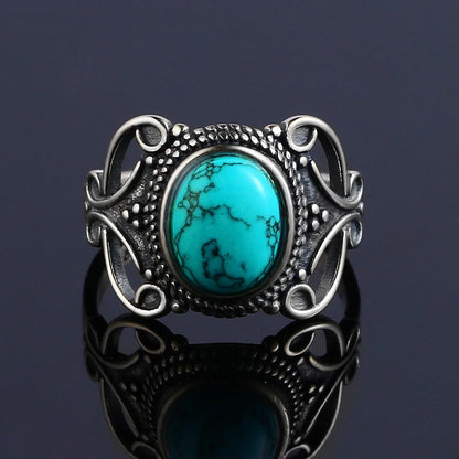 Vintage S925 Silber Ring Natürliche Türkis Ringe Luxus Schmuck Party Jahrestag Geburtstag Geschenk für Frauen Mann