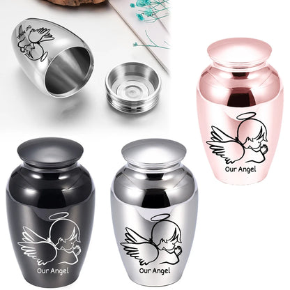Kleine Andenkenurne für menschliche Asche, Feuerbestattungsurne, Engelsflügel, Mini-Urne, Aschenhalter aus Aluminiumlegierung, kleine Aschenurne – Unser Engel