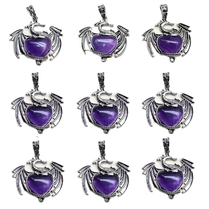 10 Stück bunte Drachen Naturstein Amethyst Quarz Kristall Herz Perle Anhänger für DIY Schmuck Halskette Anhänger Frauen Geschenke