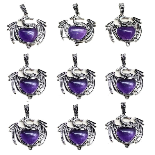 10 Stück bunte Drachen Naturstein Amethyst Quarz Kristall Herz Perle Anhänger für DIY Schmuck Halskette Anhänger Frauen Geschenke