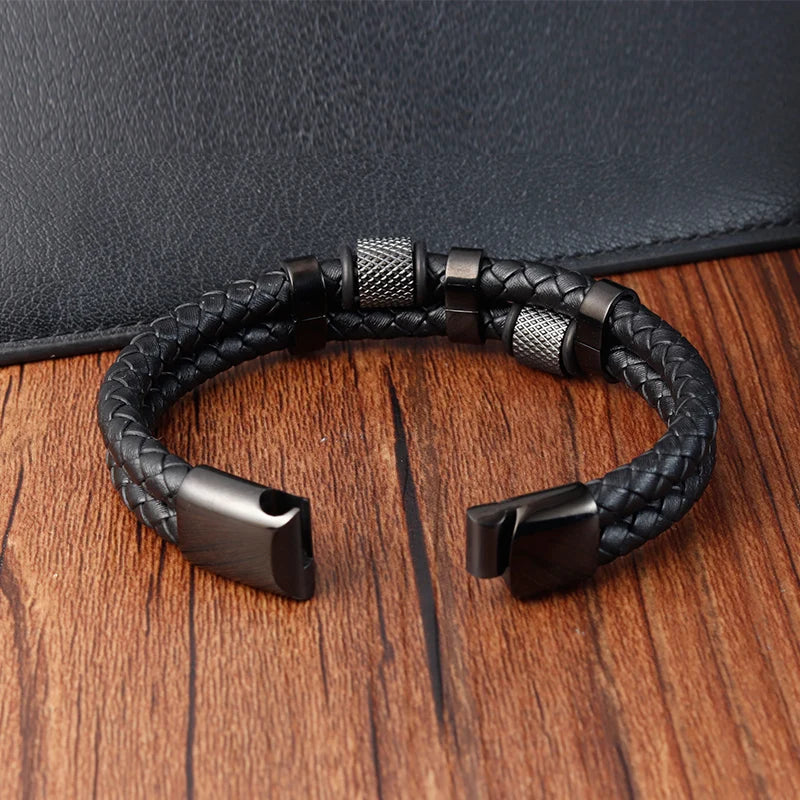 Charm Braid Rope Bracelet For Men Stainless Steel Magnetic Buckle Genuine Leather Bracelets &amp; Bangles Male Female Jewelry