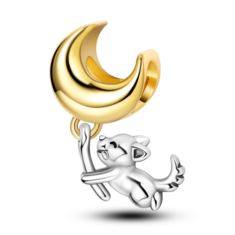 Gold-Serie, DIY-Charms, Original-Charms aus 925er-Sterlingsilber mit eingelegtem Zirkonium, Sonnen- und Leoparden-Anhänger, passend für Armbänder, Schmuck, Geschenkmarkierung