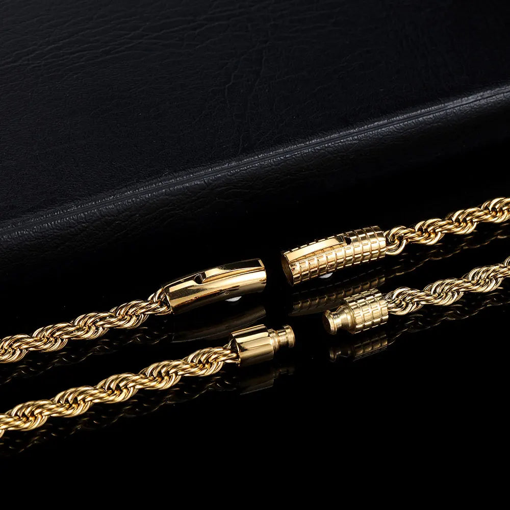 6mm Seil Kette Halskette Edelstahl Nie Verblassen Wasserdicht Halsband Männer Frauen Schmuck Gold Farbe Ketten Geschenk