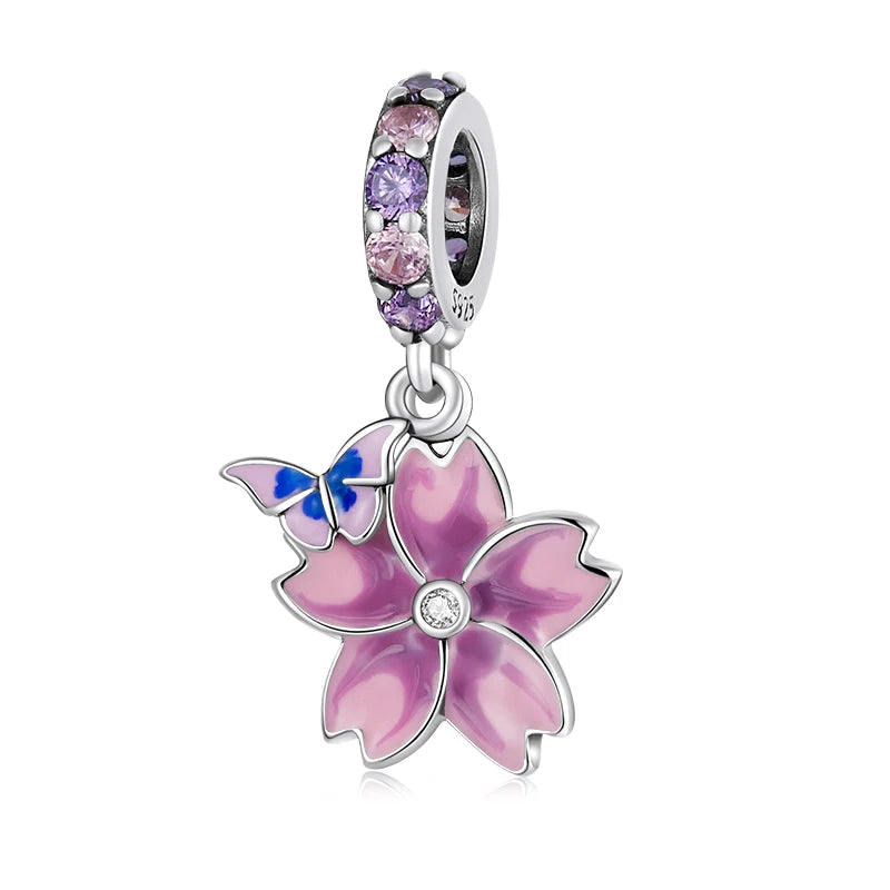 WOSTU Mode Frühjahr Serie Charms Perlen Echt 925 Sterling Silber Blume Vogel Pendent Fit Original-DIY Armband Halskette Schmuck