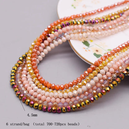 4 mm Farbschema, 6 Stränge/Beutel, Rondelle-Kristallglasperlen, facettierte lose Distanzperlen für Schmuckherstellung, Schmuck, DIY-Halskette