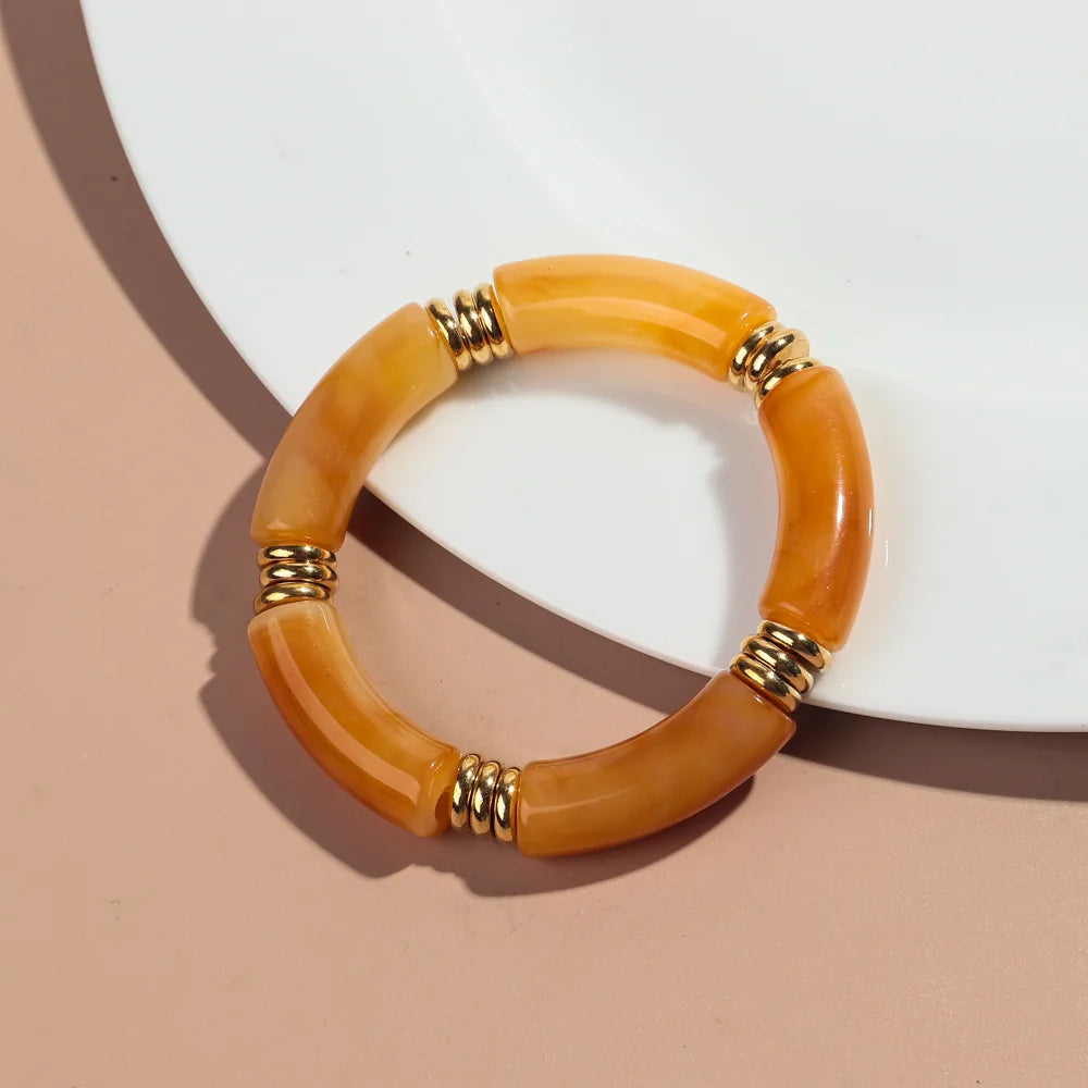 Vintage Chunky Bamboo Elbow Acrylic Bracelets for Women Men Rock Punk Stretch Large Curved Tube Stacking Bangle Couple Jewelry Gifts