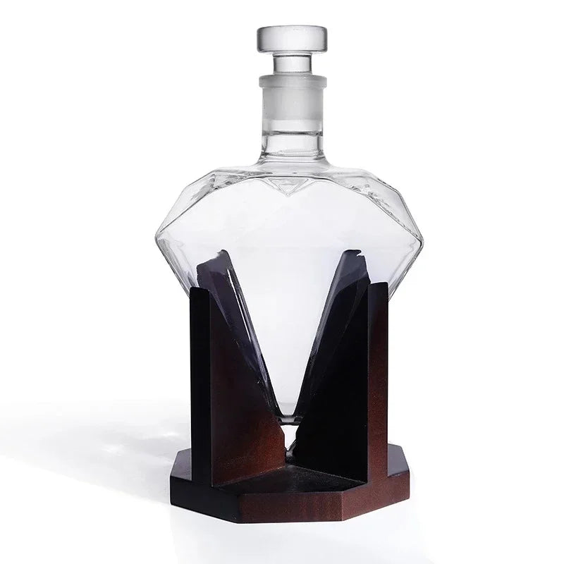 1000 ml Whisky-Dekanter aus Glas, Diamant-Weinflasche mit Holzhalter, luftdichter Stopfen, geeignet für alle Arten von Alkohol, Geschenk