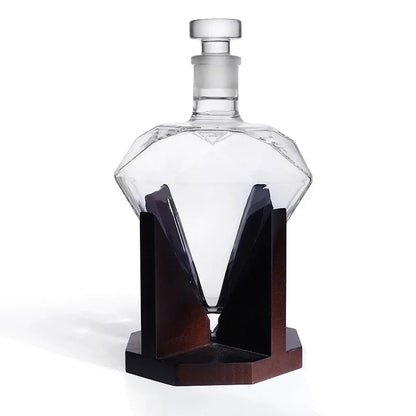 1000 ml Whisky-Dekanter aus Glas, Diamant-Weinflasche mit Holzhalter, luftdichter Stopfen, geeignet für alle Arten von Alkohol, Geschenk