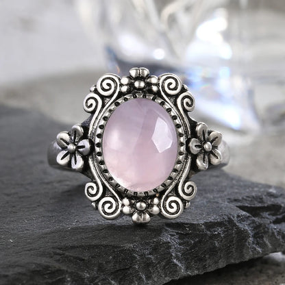 925 Silber Blume 8 * 10 mm Mondstein Ring Vintage Stil Damen Party Schmuck Geschenk für Frauen