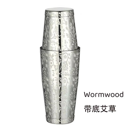 2-teiliges Boston Cocktail Shaker mit Ätzmuster, Bar-Cocktail-Shaker-Blech-Set – 800 ml und 500 ml