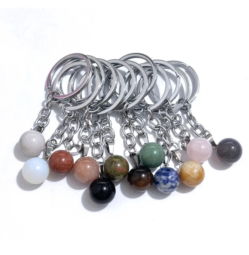 20 stücke Natürliche Stein Kristall Quarz Schlüsselbund Frauen Männer Handtasche Hangle Auto Schlüssel Halter Raw Mineral Stein Schlüsselring Schmuck