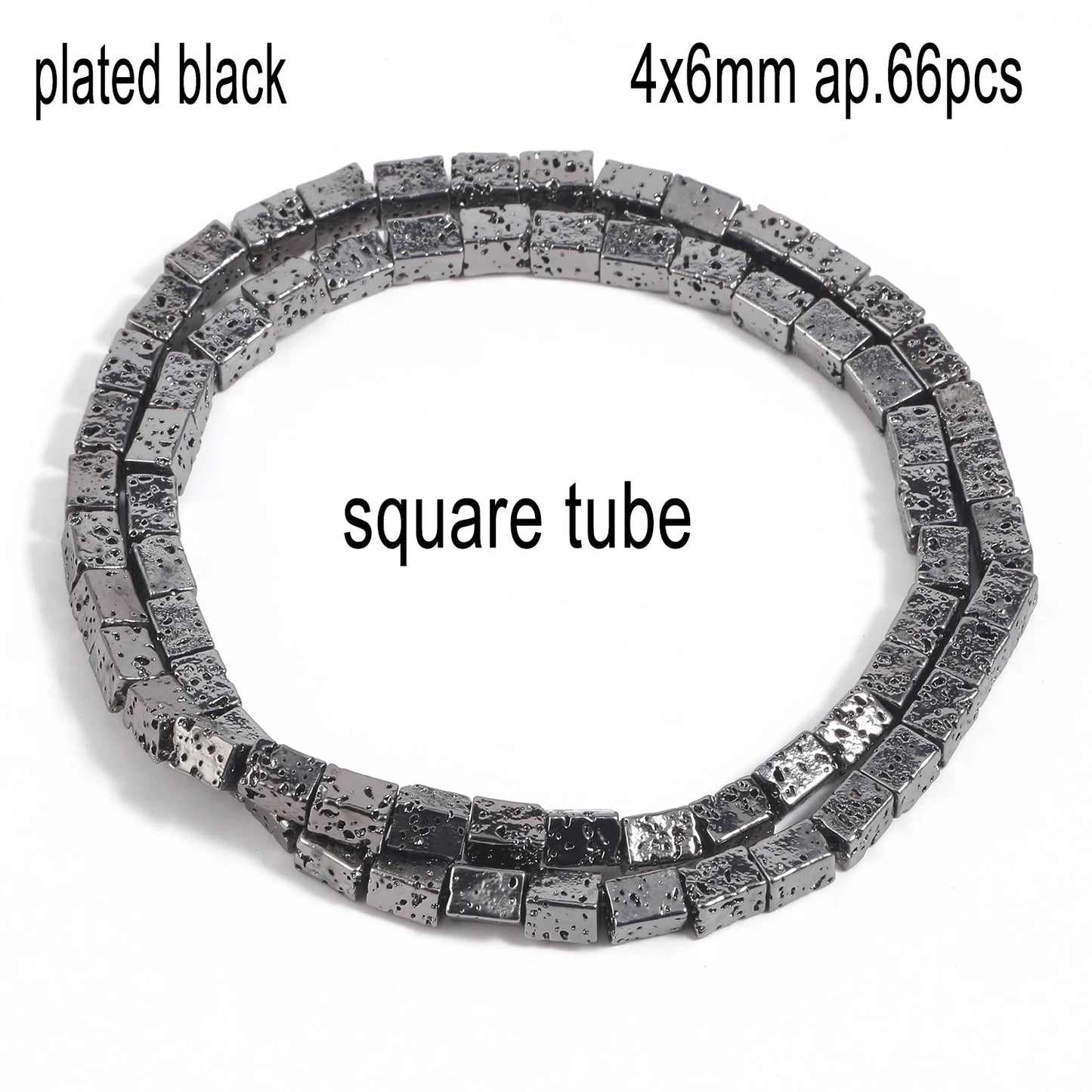 Schwarze vulkanische Lavagesteinperlen, Mineralperlen, Charms, Rohrwürfel, runde geometrische Formperlen für Schmuckherstellung, DIY-Armband