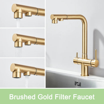 Rozin Wasserreiniger, Küchenarmatur, Schwarz, herausziehbarer flexibler Filter, Küchenarmaturen, Kran, Messing, 2-in-1-Mischbatterie für heißes und kaltes Wasser