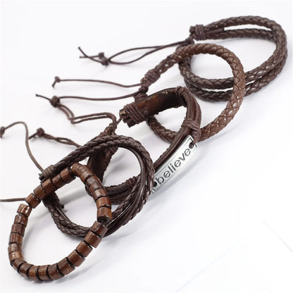 10 Pcs/Set Black Wrap Woven New Fashion Handmade Men Bracelets Male Women Leather Bracelets Men Bangle Wholesale Jewelry Gift