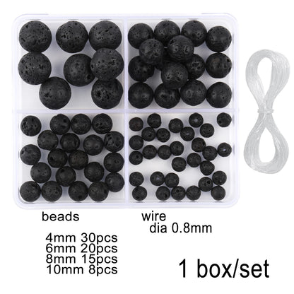 Schwarze vulkanische Lavagesteinperlen, Mineralperlen, Charms, Rohrwürfel, runde geometrische Formperlen für Schmuckherstellung, DIY-Armband