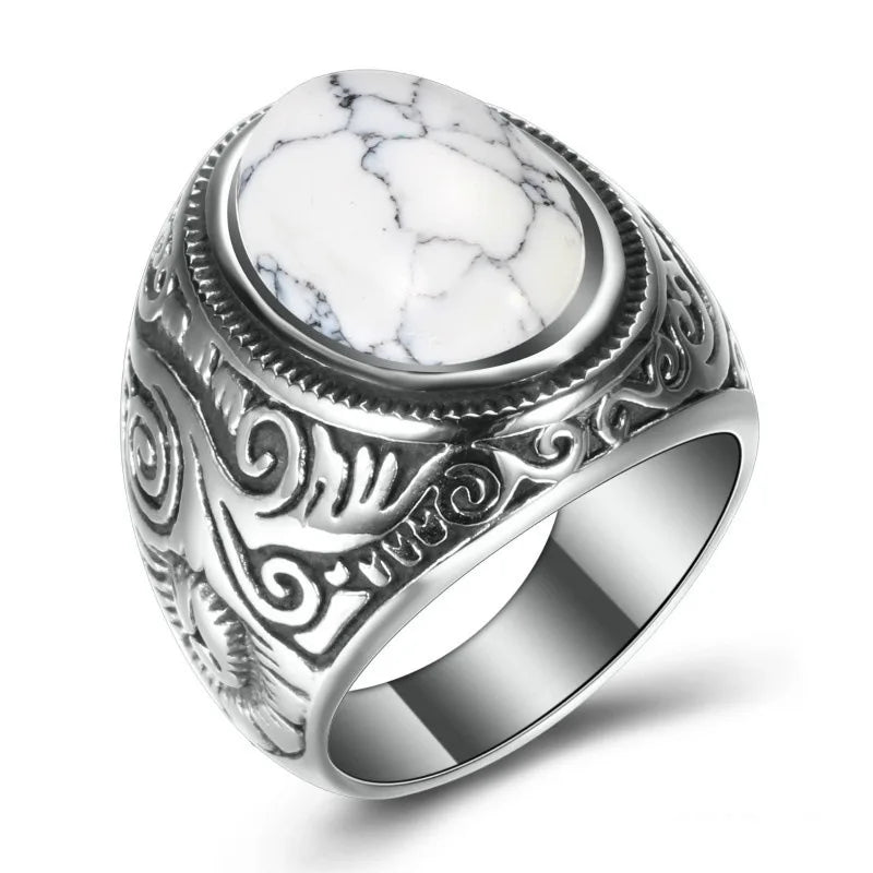 Hnsp 316l Edelstahl Naturstein Ring für Männer Vintage Schmuck Tigeraugen Steinringe männliche Finger Zubehör