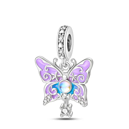 Charm-Anhänger aus 925er-Sterlingsilber mit eingelegten herzförmigen Perlen und Rosen-Anhänger, passend für Schlangenarmband, Boutique-Halskette, lila Anhänger, Geschenk