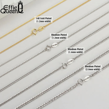 Effie Queen 100% 925 Sterling Silber Basis-Kettenhalsketten Box/Schlangen-/Chopin-/Figaro-Kette mit Perlen 40-60cm Unisex DIY Alltagskleidung