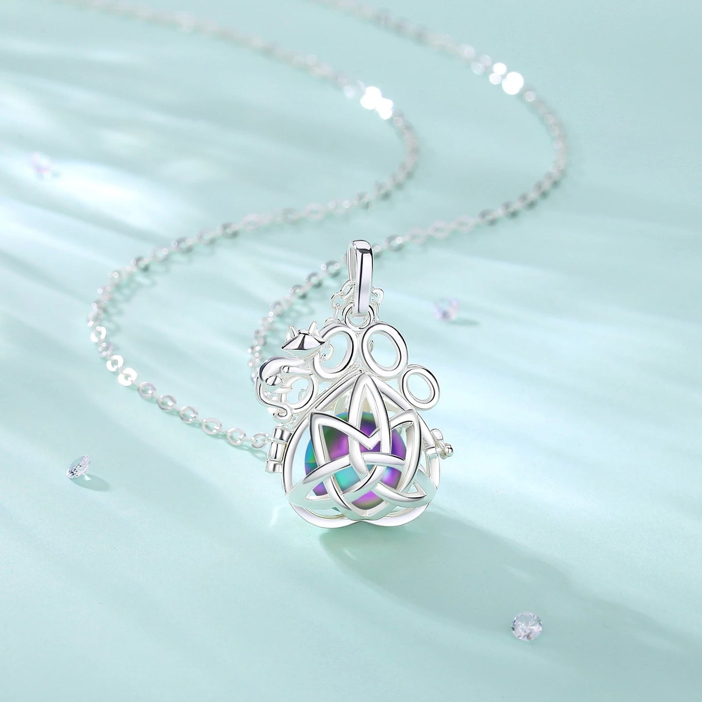 EUDORA Urne Feuerbestattung Anhänger 14mm Katze Fuß Käfig Medaillon Asche Halter Andenken Kapsel Keltische knoten Halskette Hohl Ball DIY schmuck