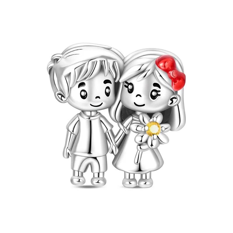 Charakter-Serie, 925er-Sterlingsilber, modisches Mädchen-Paar, Hochzeits-Charms, passend für DIY-Armbänder, Halsketten, exquisite Geschenk-Paarung