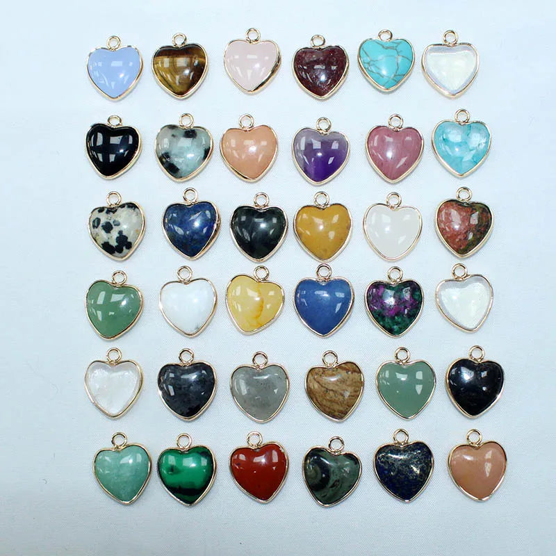 10 Stück Liebe Naturstein Amethyst Tigerauge Rosa Kristall Mischfarbe Stein Herz Anhänger für DIY Schmuck Halskette Exquisites Geschenk