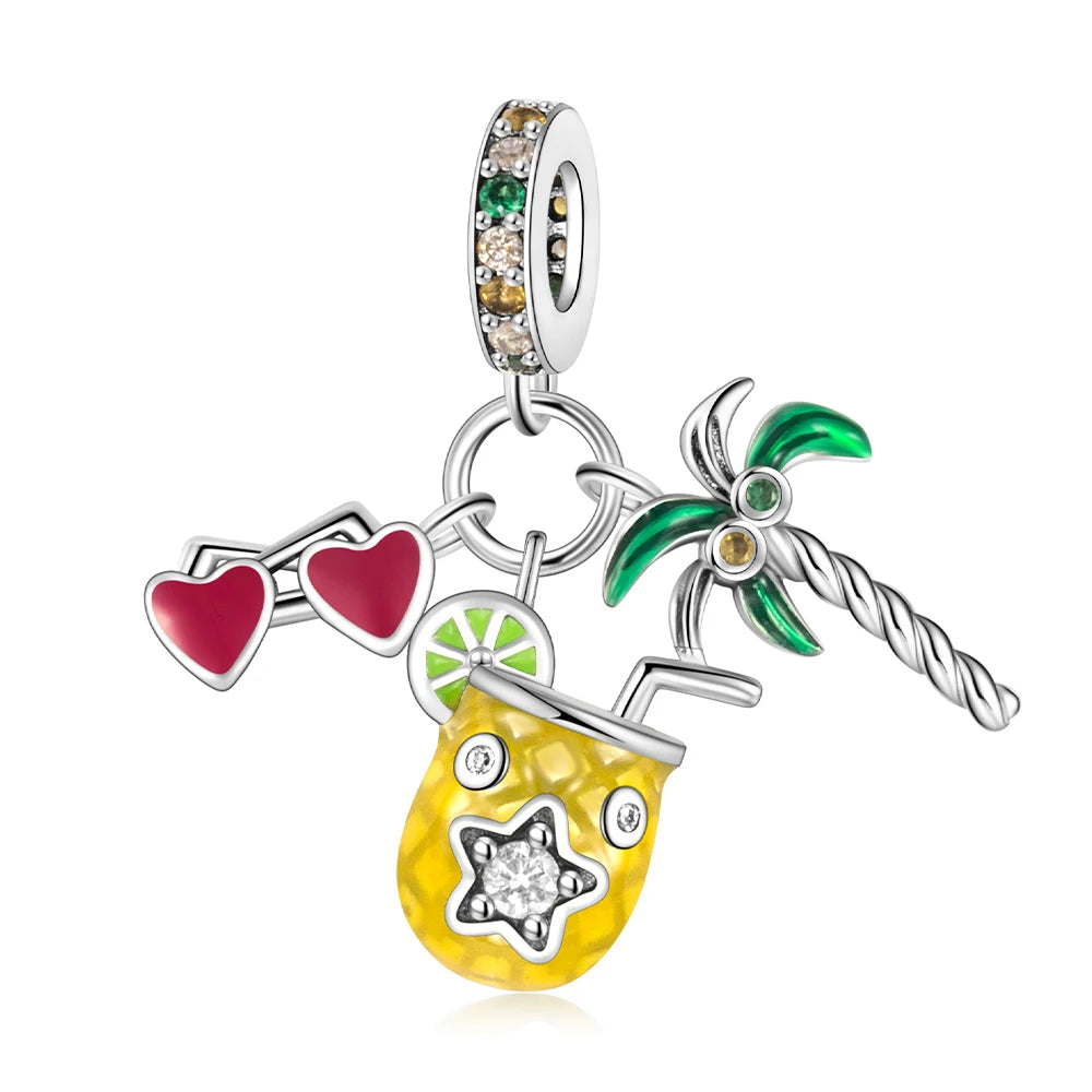 Gemütlicher Charm aus 925er-Sterlingsilber für Strandausflüge, hawaiianischer Bikini, Surfen, Kokosnussbaum, passend für DIY-Armbänder, Halsketten, Reisesouvenirs
