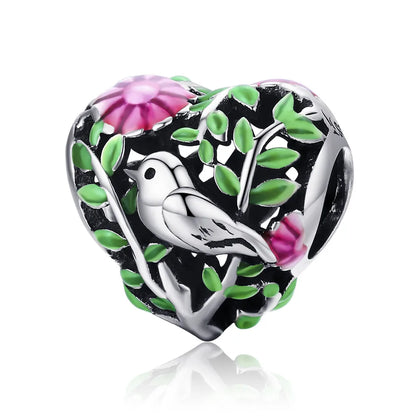 WOSTU Mode Frühjahr Serie Charms Perlen Echt 925 Sterling Silber Blume Vogel Pendent Fit Original-DIY Armband Halskette Schmuck